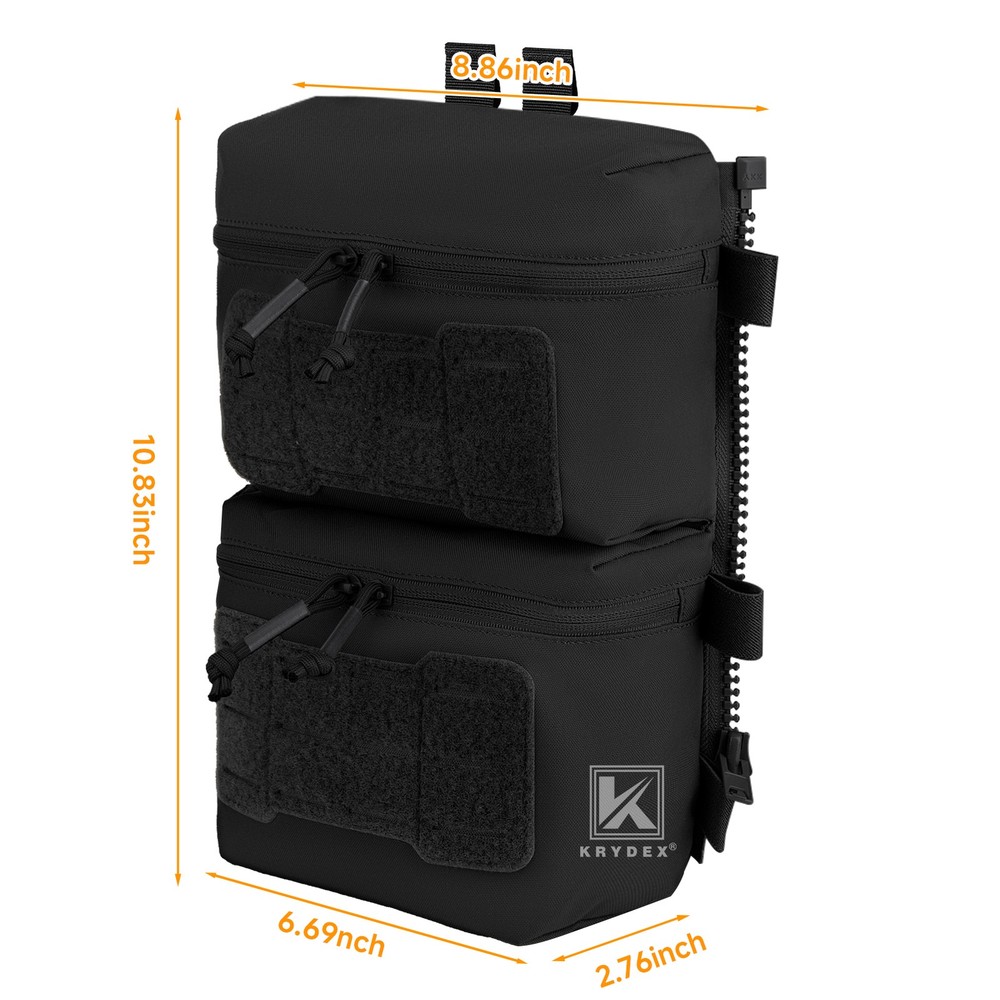 Krydex Tactical Back Panel Double Pouch Assault Zip Modular Backpack for V5 vest