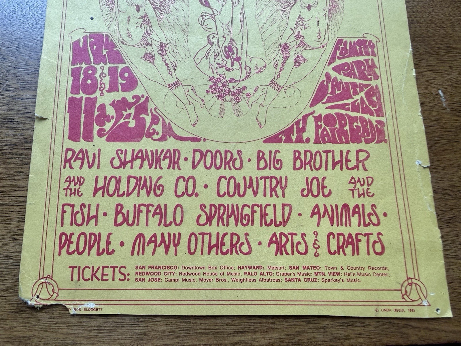 Orig. 1968 Nor Calif. Folk Rock Festival Handbill The Doors as Is