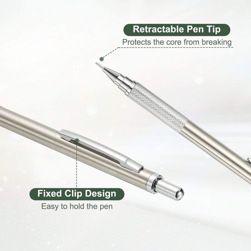 2Pcs Mechanical Pencil 0.7mm Medium Point for Drawing, Silver