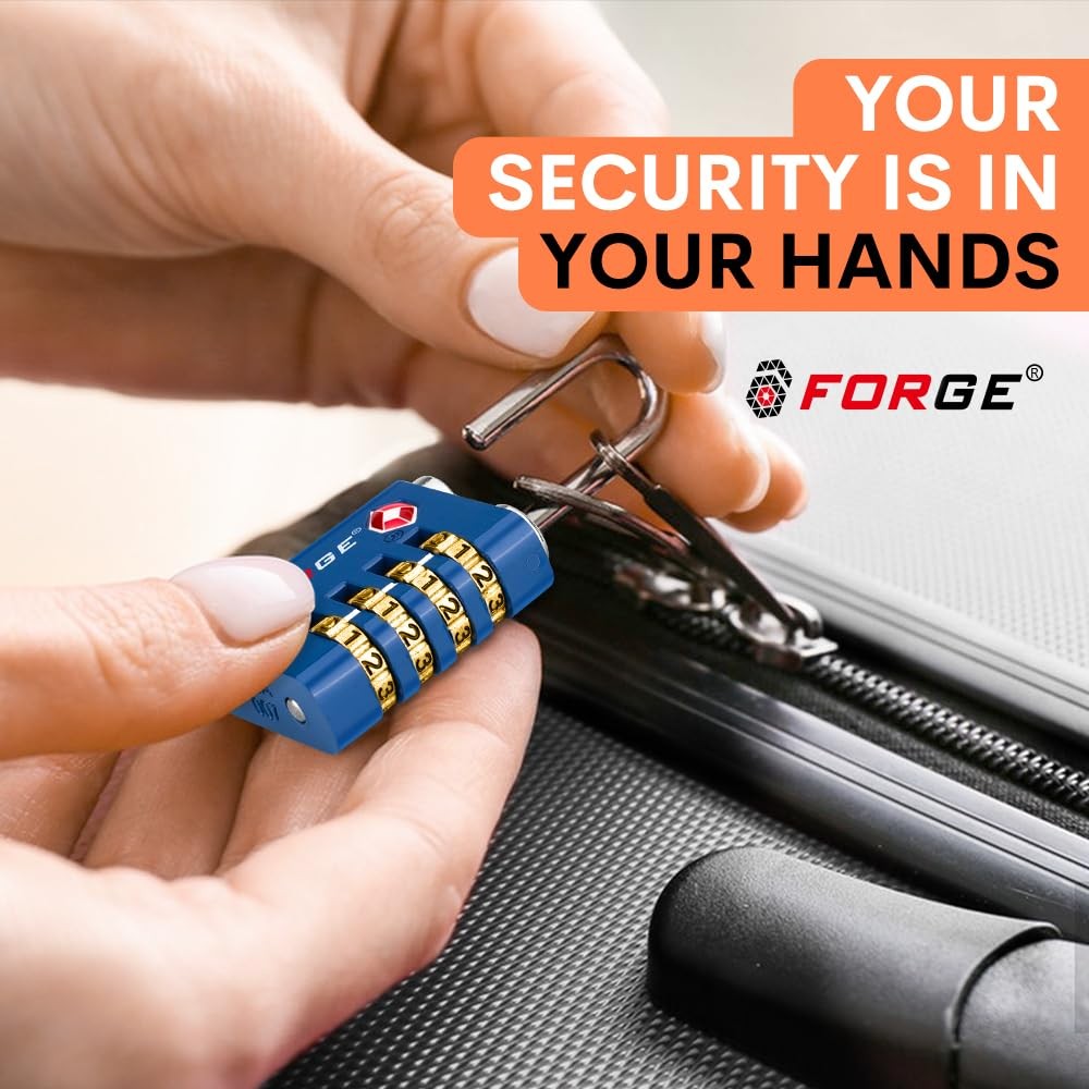 Forge Dual-Opening: Key or Combination Access Lock, TSA Approved 2 Pk, Blue