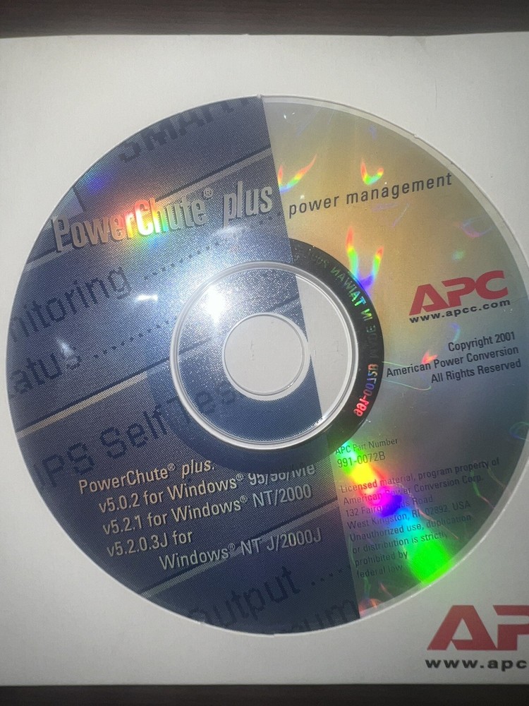 APC Power Chute plus power management software for windows 991-0072B