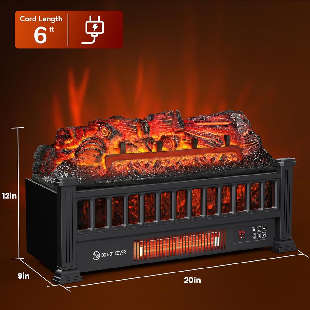 Electric Fireplace Logs 20-Inch, Remote Controller Fireplace Insert Log Heater