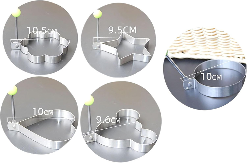 Stainless Steel Egg Molds, 5 Pack 3.5 Inch Different Shape Silver Egg Ring Molds