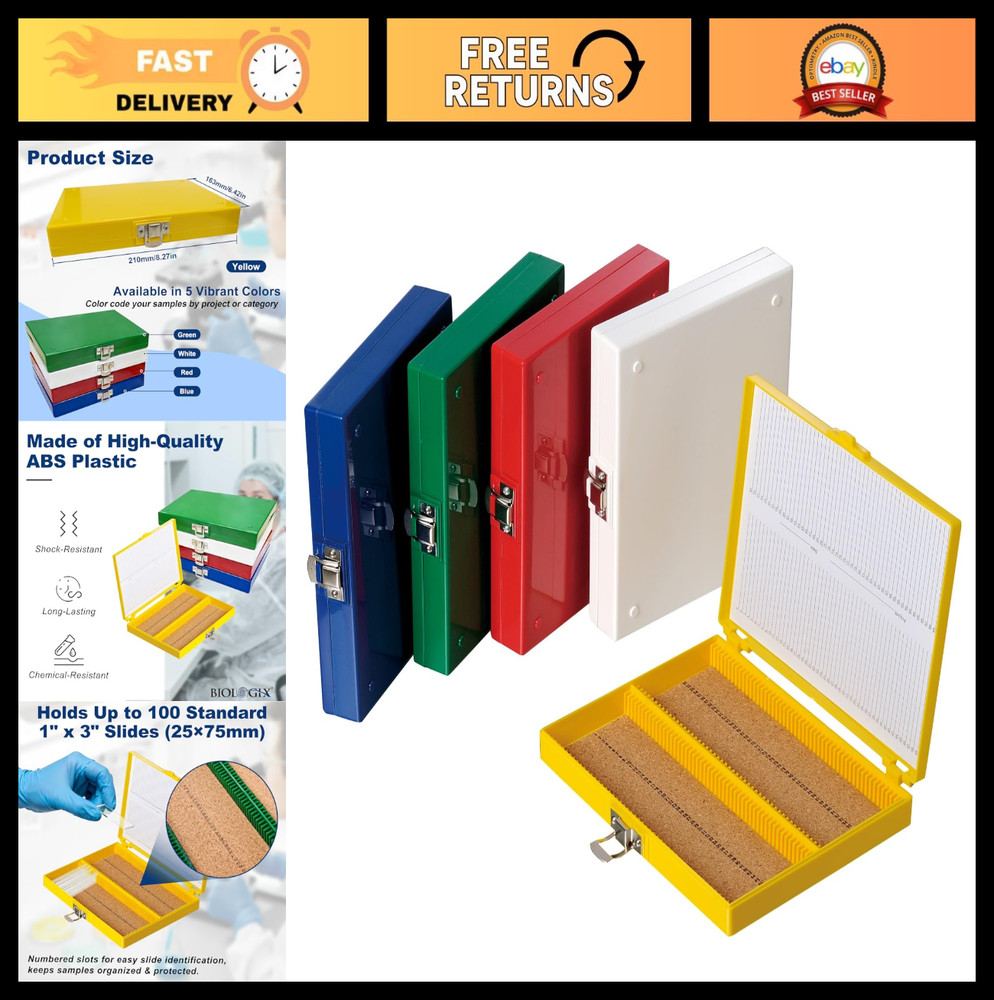 5PCS Plastic Microscope Slide Storage Box, 100-Place Holder with Cork Lining, As
