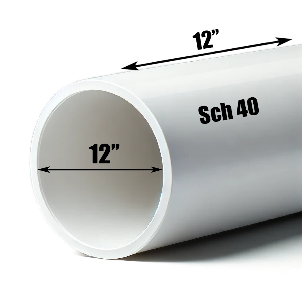 12" PVC Pipe | Schedule 40 | Custom Cut Lengths 12"-96" | Culvert & Plumbing