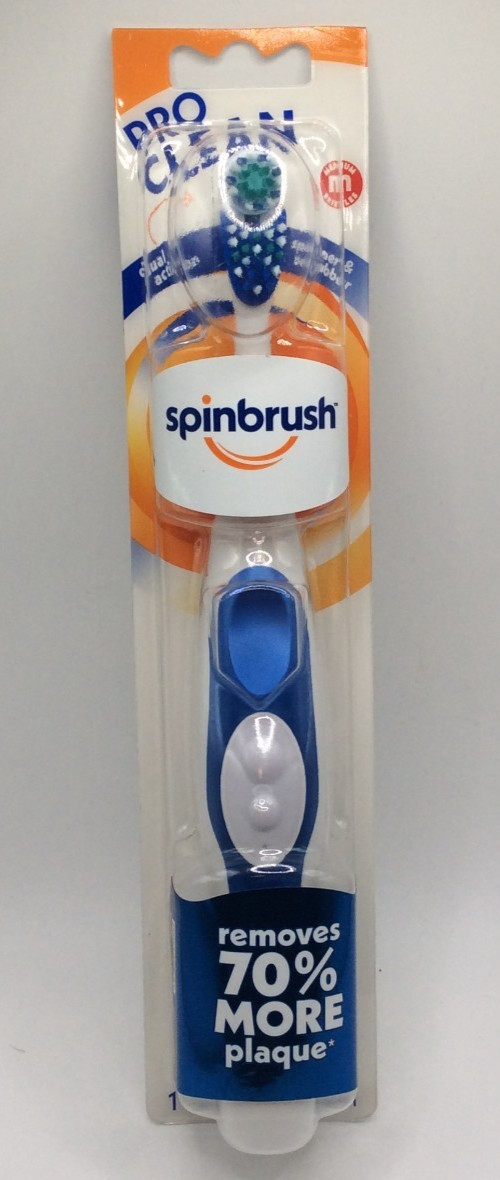 Spinbrush Pro Clean Battery Powered Toothbrush Dual Action Head Medium Bristles