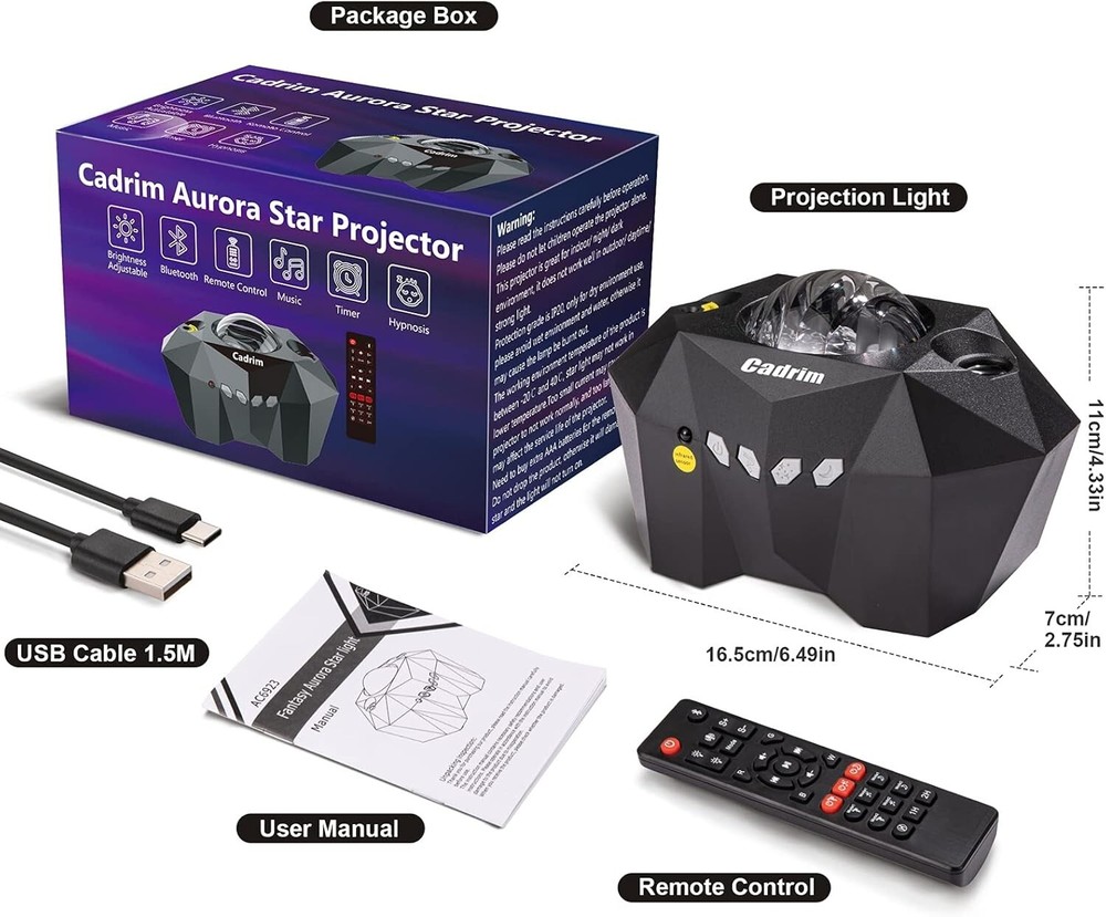 Multi-Color Galaxy Projector with Bluetooth - Dreamlike Night Light for Parties
