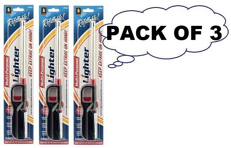 Refillable Butane Lighter Long Utility Multi Purpose Visible Fuel Supply 3 Packs