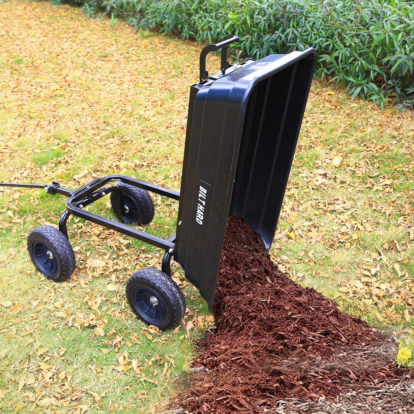 BILT HARD Poly Garden Cart Dump Wagon Cart 4 CU.FT 600 lbs 10" Tire Outdoor Yard