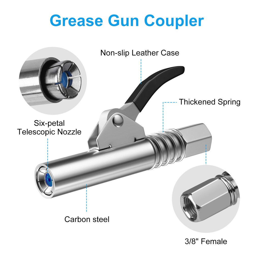 7Pcs Grease Gun Accessory Kit with Hose 90° Coupler Needles Zerk Fitting Cleaner