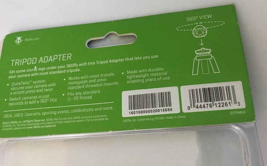 QTTPABLK 360fly 1/4-20 Tripod Adapter (Black)