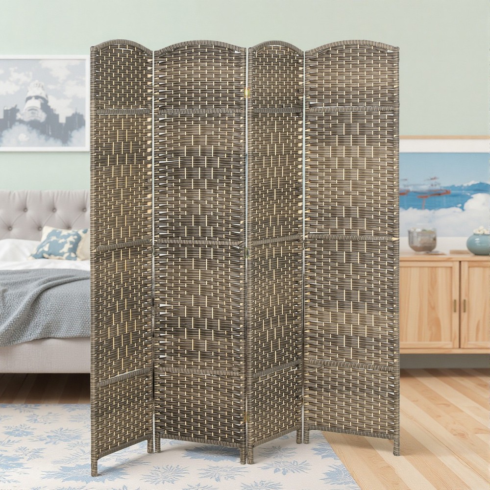 4 Panel Room Divider Hand-Woven Freestanding Partition