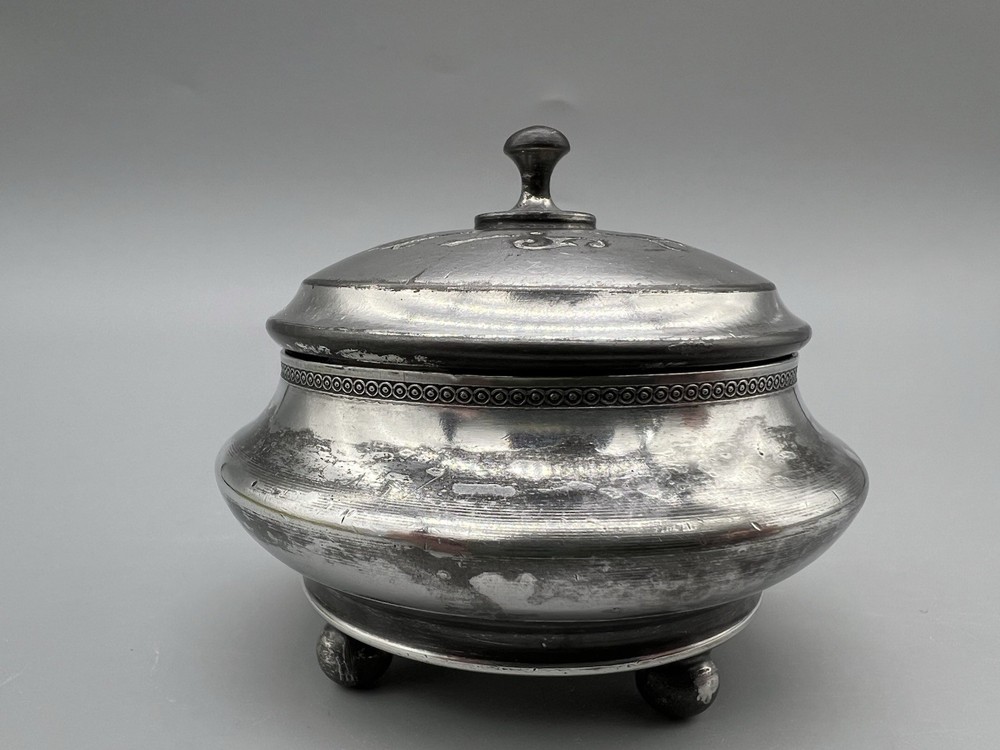 Antique Queen City Silver Plated Lidded Trinket Bowl Embossed Oh Joy Here It Is