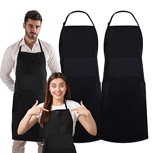 conda Cotton Black Bib Apron 2 Pack with 4 Pockets Adjustable Black- 2 Pack