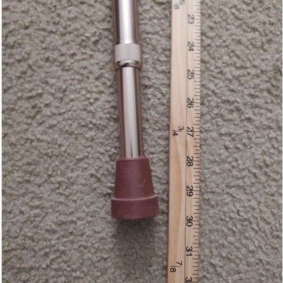 Adjustable Height Silver Tone Walking Cane with Brown Rubber Tip and Wrist Strap