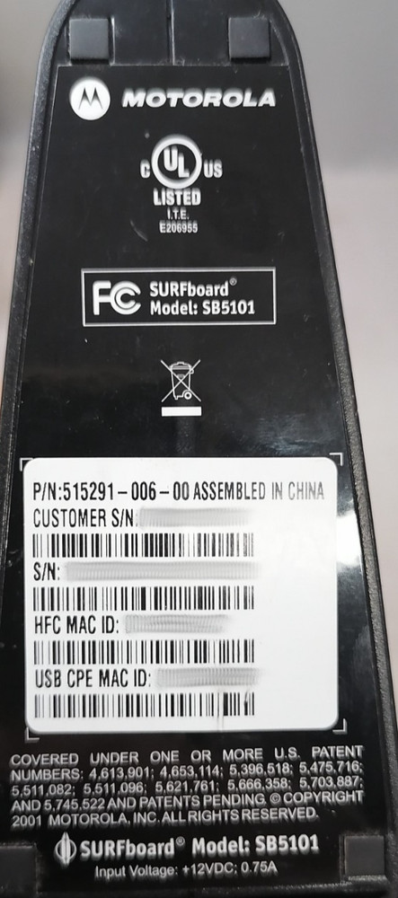 Motorola Surfboard SB5101 DOCSIS 2.0 Cable Modem