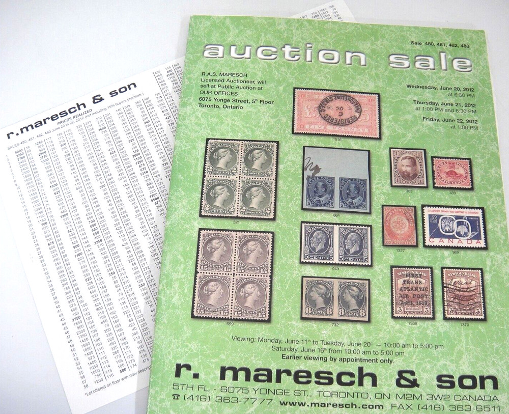 Maresch 2012 Stamp Auction Catalog w Prices Realized Canada Foreign Britain