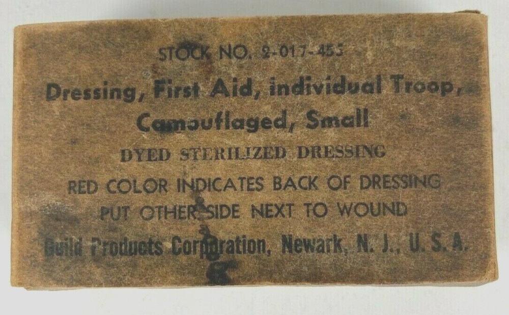 Army Bandage Dressing First Aid Camouflaged Small 2-017-435 WWII - Vietnam Era?