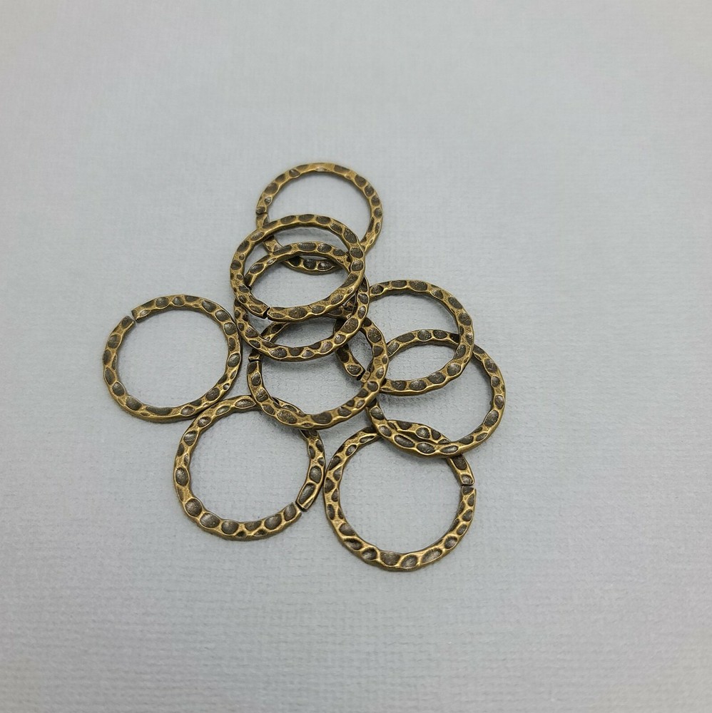 Connector Link Flat Round  Hammered Antiqued Brass Double Sided- 10pcs.
