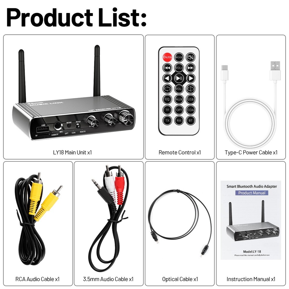 Bluetooth V5.4 Audio Receiver for Home Stereo, Wireless Adapter with Optical/USB