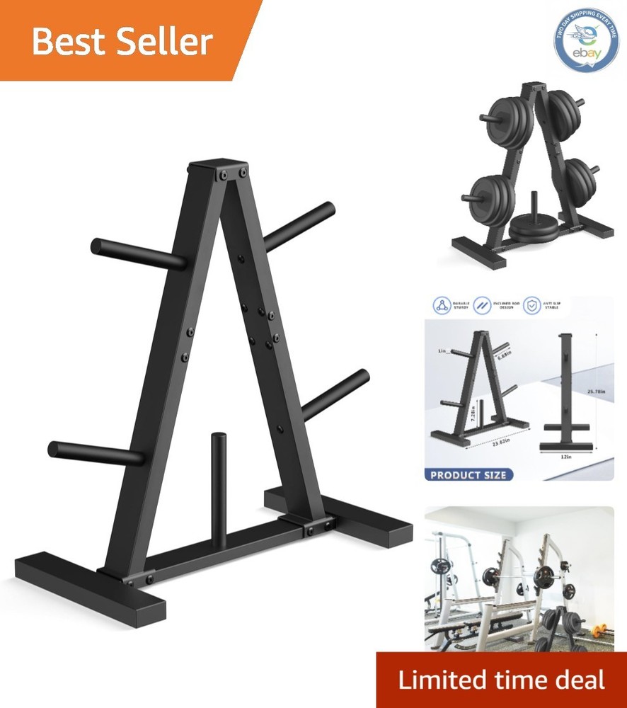 Space-Saving Weight Plate Tree Rack - Sturdy Metal Construction, Black Finish