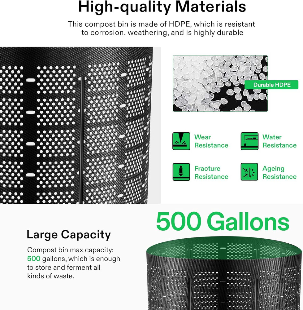 500 Gallon Outdoor Compost Bin, Expandable Composter, Easy to Setup & Large Capa