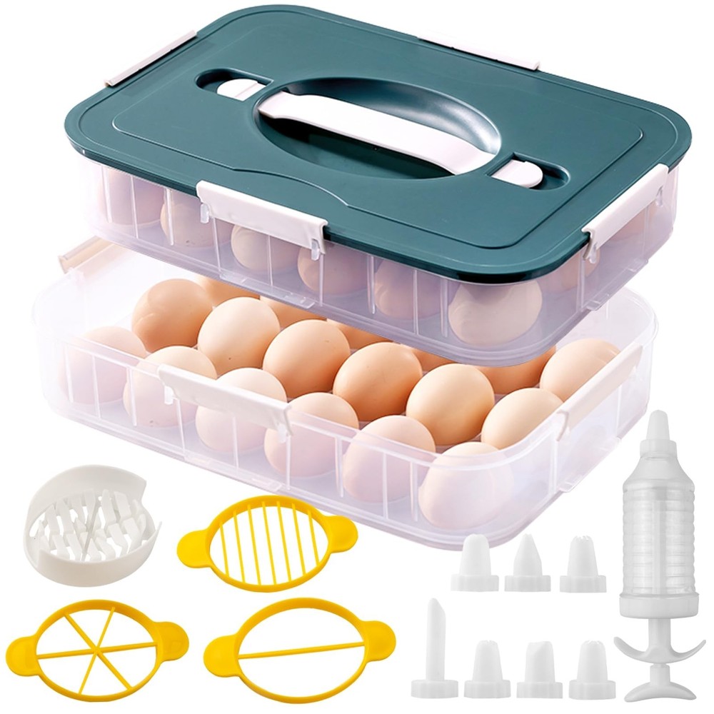 2 Layer Deviled Egg Containers with Lid, 36 Slots Deviled Egg Tray Carrier wi...