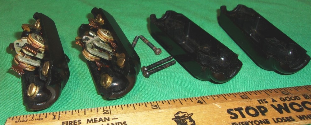 (2) NICE Vintage Black Bakelite Inline Spring Switch 10A-250V ARROW H & H (STDP)