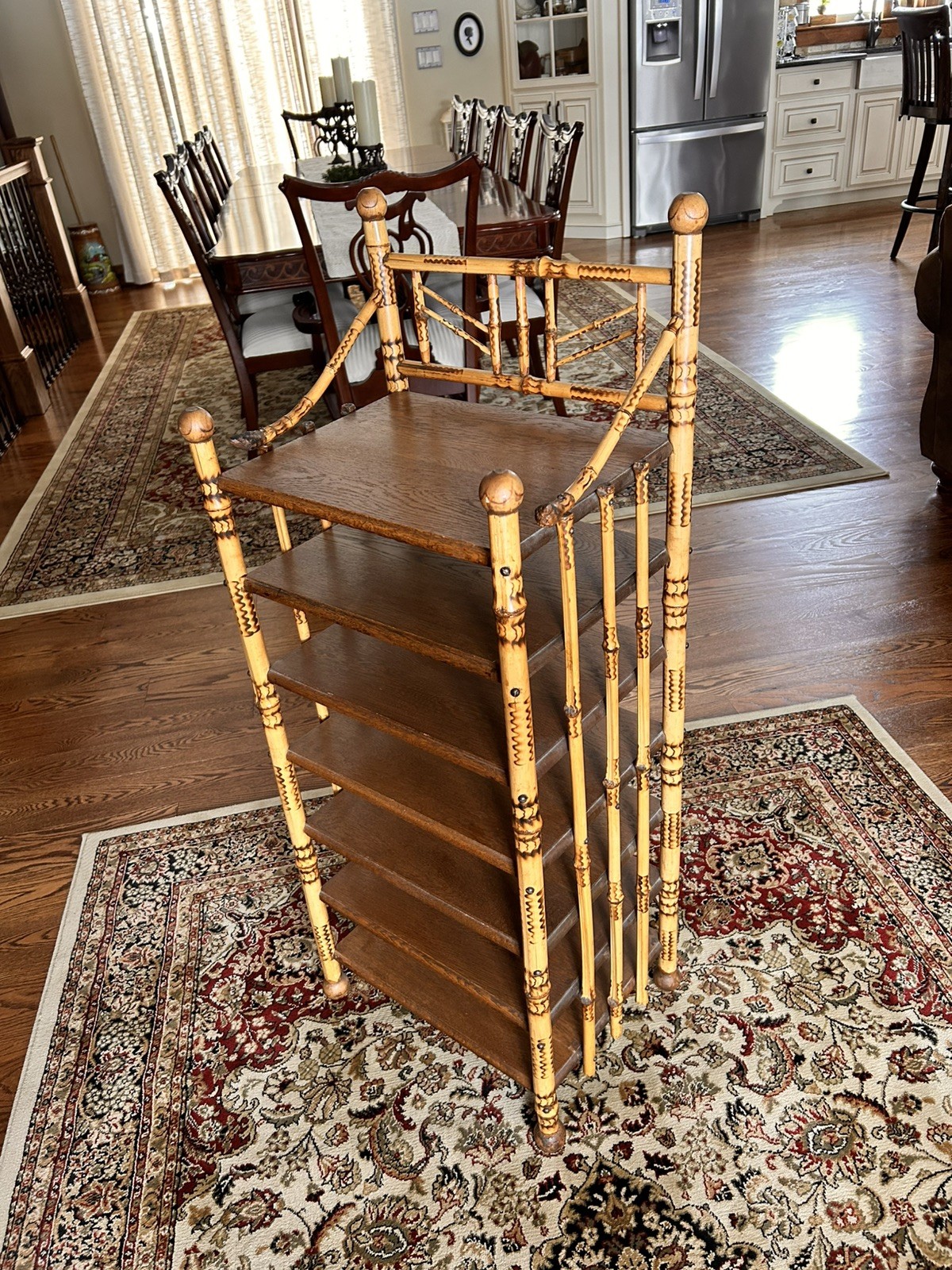 Vintage Antique Bamboo Wood Ornate Curio 7 Shelf Shelving Shelves Etagere