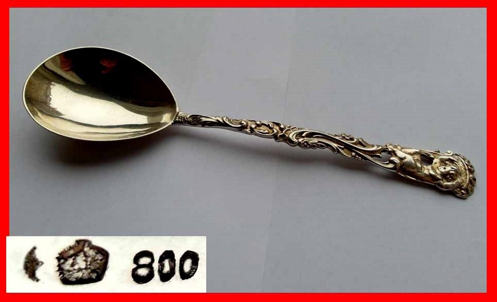 Rococo Serving Spoon, Putti, 800 Silver E623
