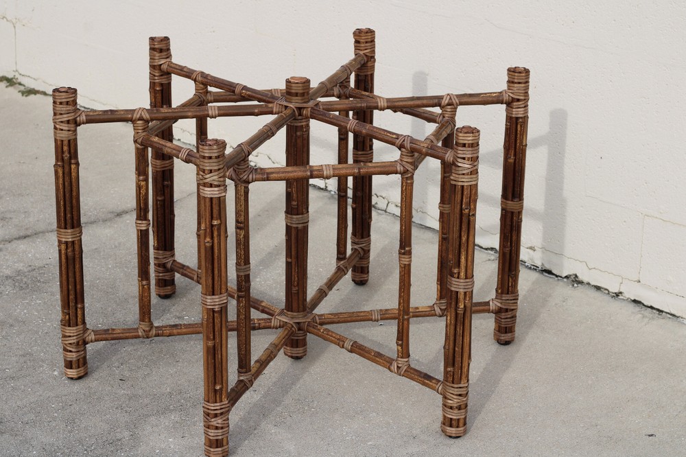Authentic McGuire Hexagonal Bamboo Rattan Organic Modern Dining Table Base