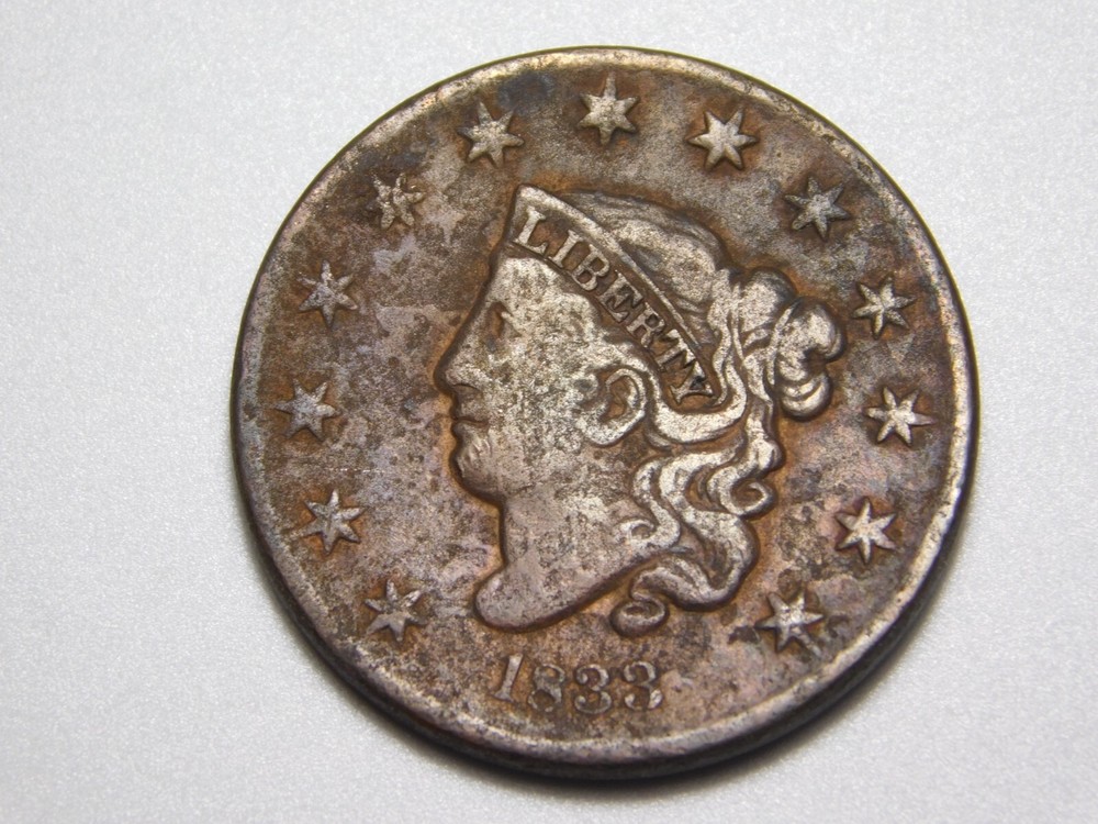 US COINS 1833 CORONET HEAD LARGE CENT *BENT*