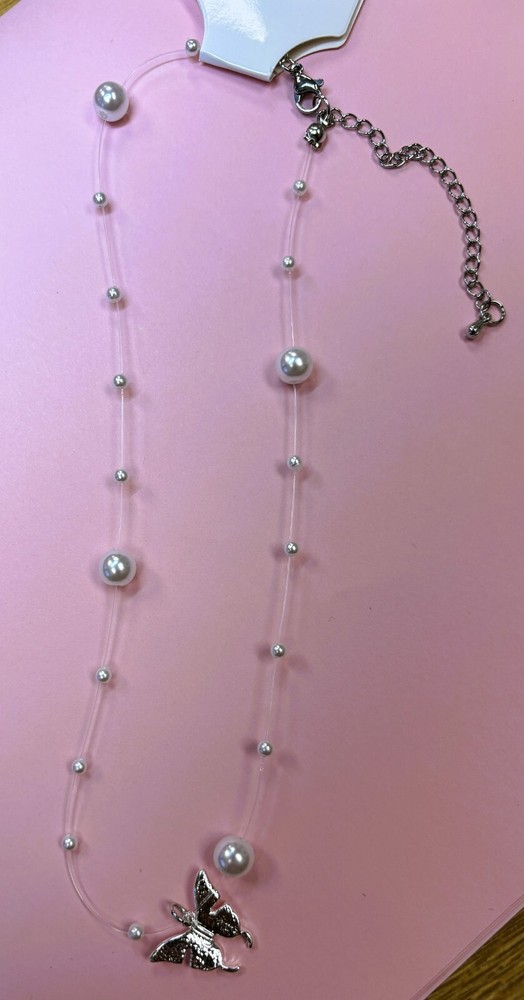 Pearl Link Silver Butterfly Necklace