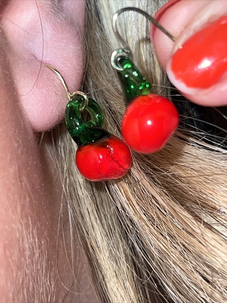 Handmade Apple lampwork drop earrings