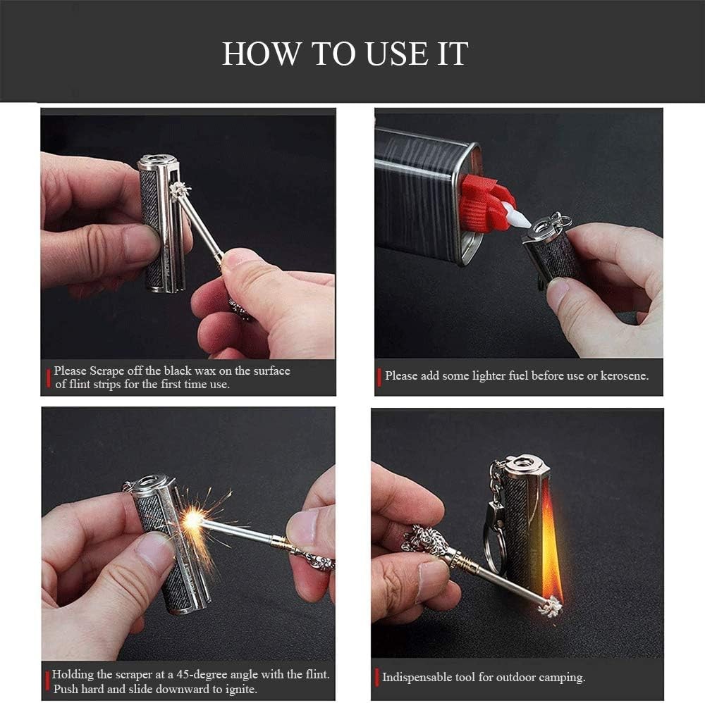 Permanent Match Keychain Lighter, Flint Matchstick Fire Starter Lighter,...
