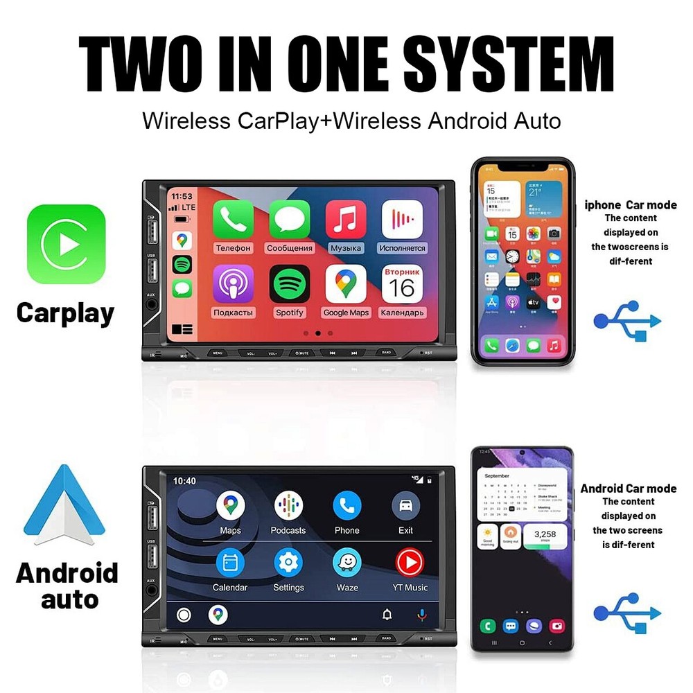 2in1 Wireless CarPlay Adapter Android Auto Car Auto Navigation Player USB US