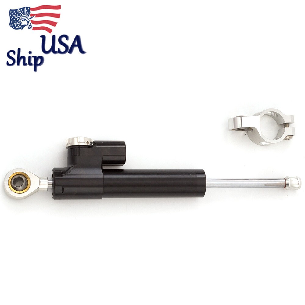 Motorcycle Universal Adjustable Steering Damper Stabilizer Safety Black & Silver