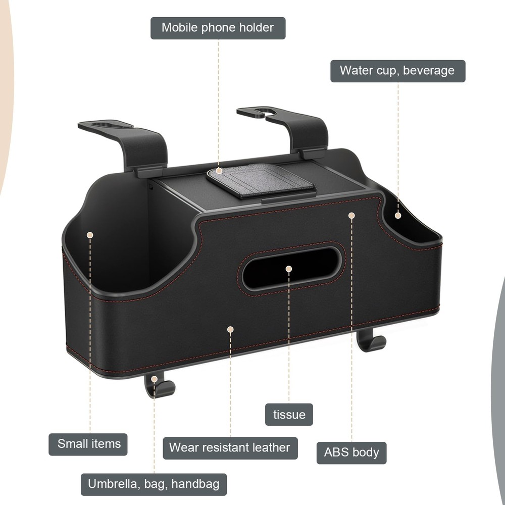 1 PC Car Seat Back Organizer, Car Back Seat Multi-Function Storage Box with 2...