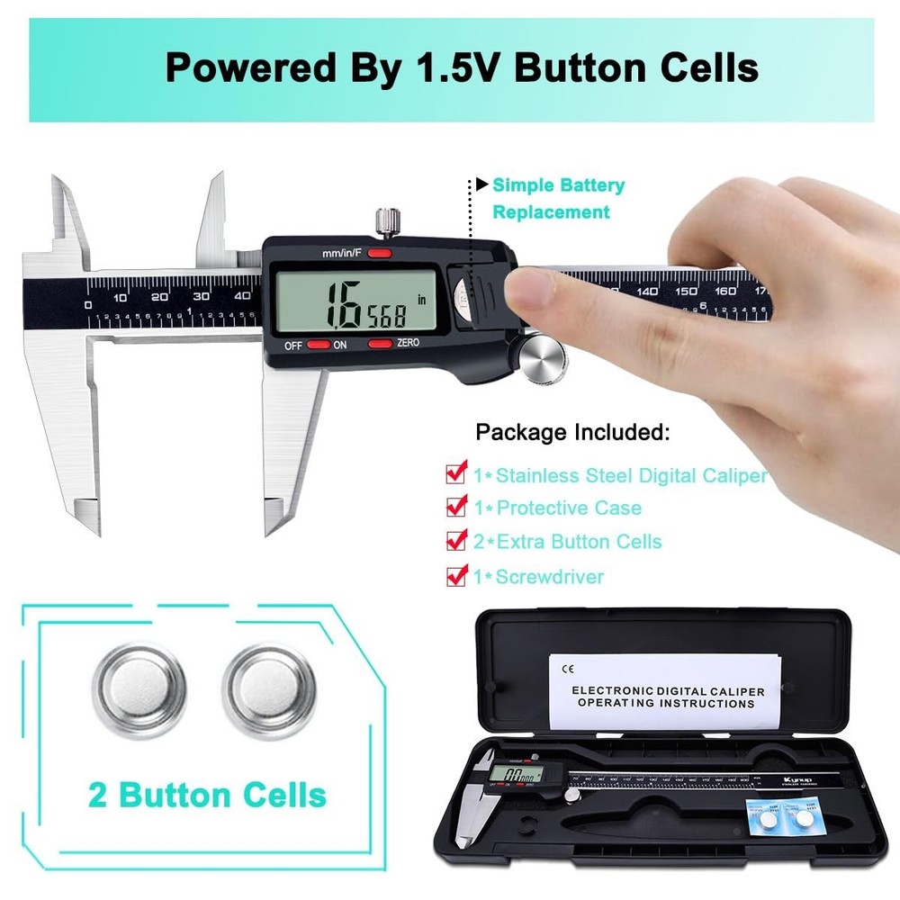 Versatile 8 Inch Digital Micrometer Caliper - Large LCD & Fraction Conversion