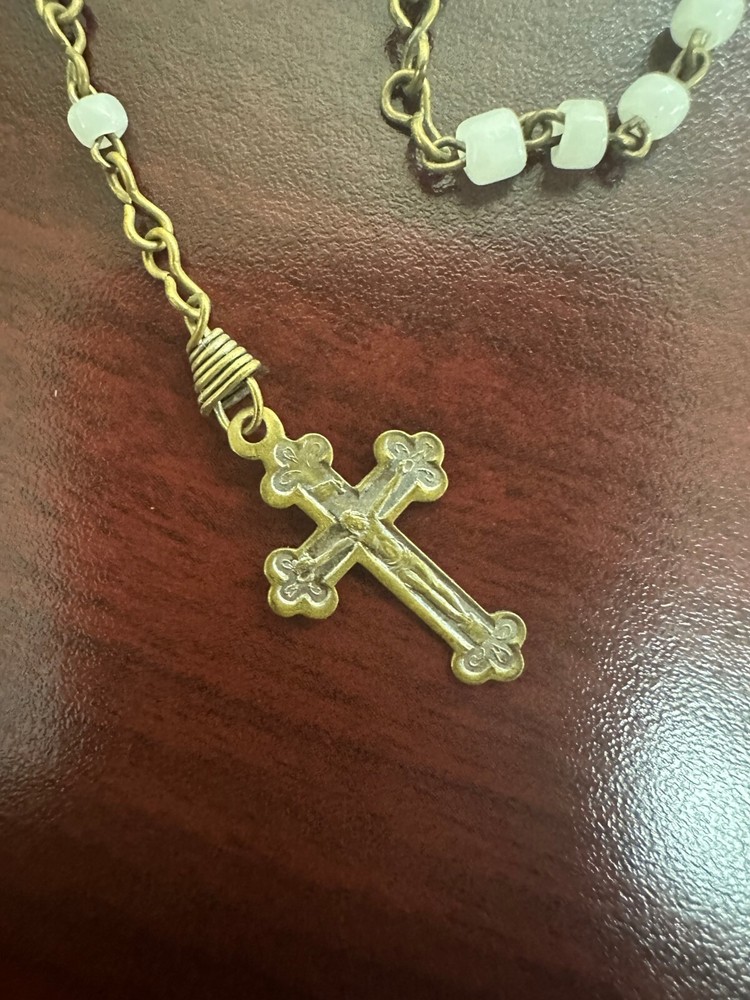 Vintage White Glass Bead 12" Rosary -Made In Italy #717