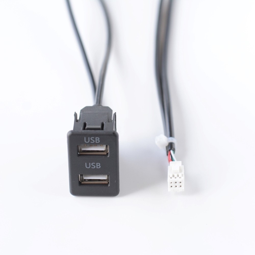 Car Navigation 6 Pin to USB Panel Dual USB Port with Audio Input Cable