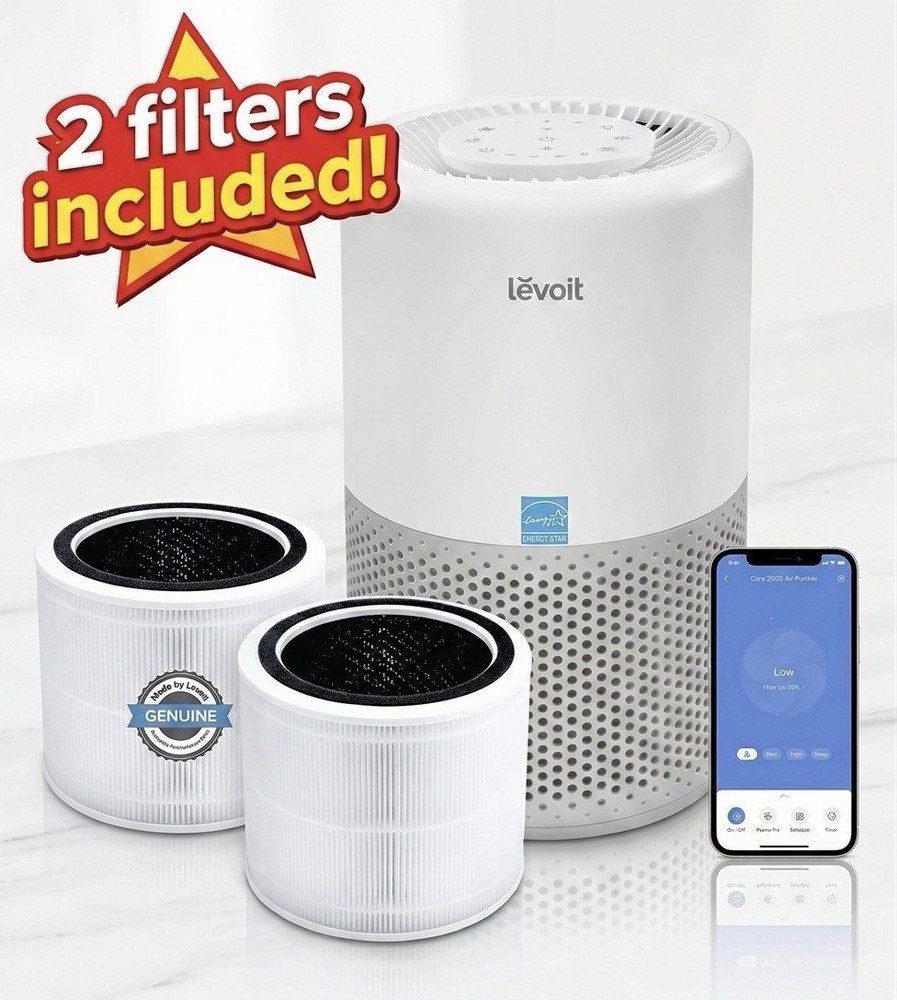 Levoit Core 200S Smart Air Purifier, 2 Levoit Purifier Pet Replacement Filters