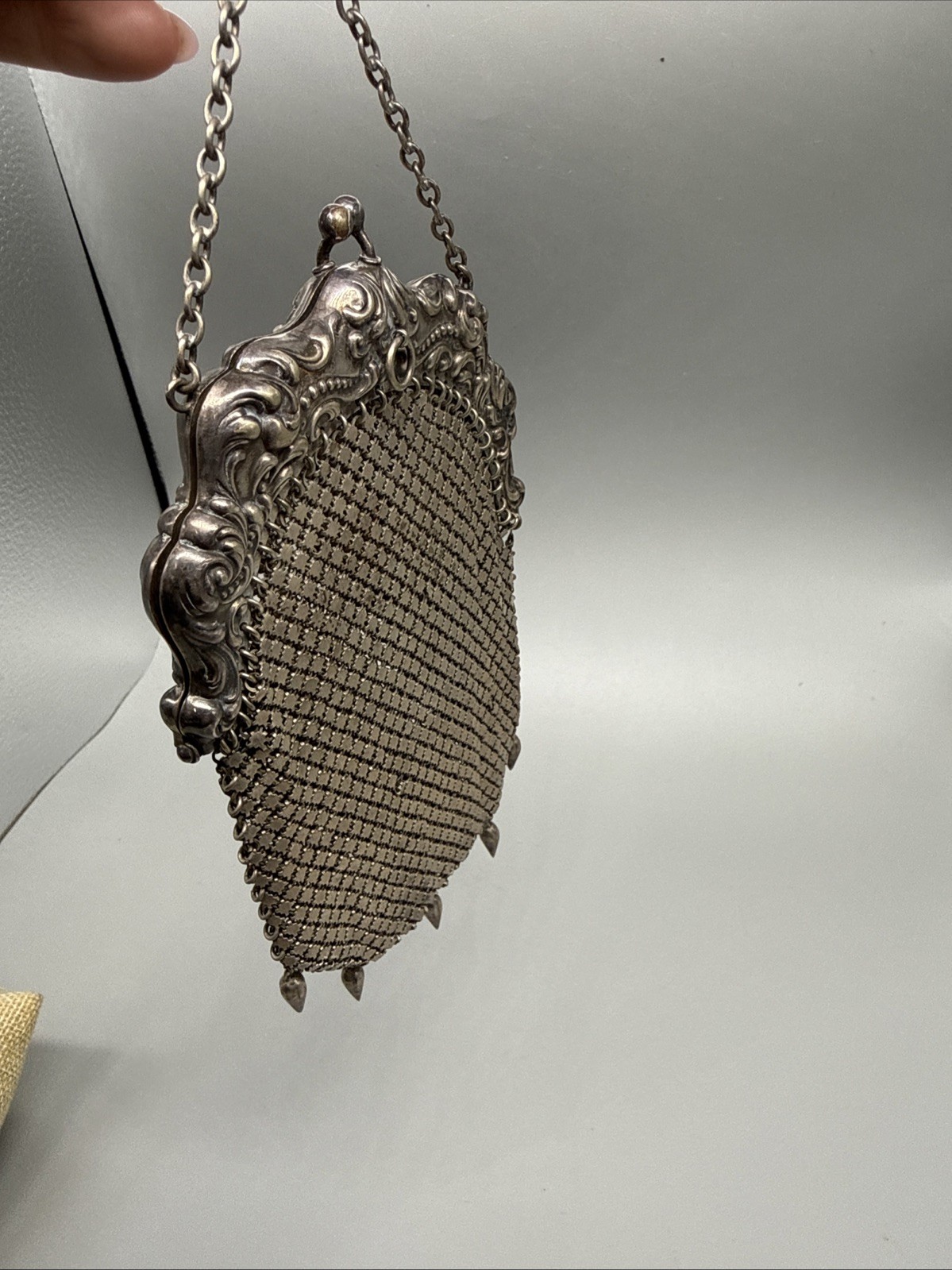 Amazing Antique Art Nouveau German Silver Purse Pouch Mesh Chainmail NICE