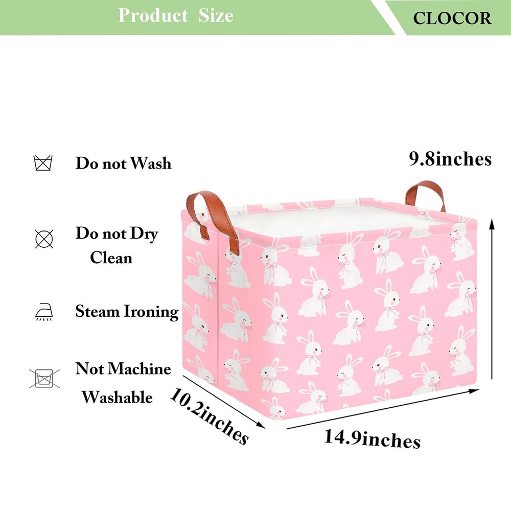 CLOCOR Rectangular Pink Easter Gift Basket Empty,Waterproof Bunny