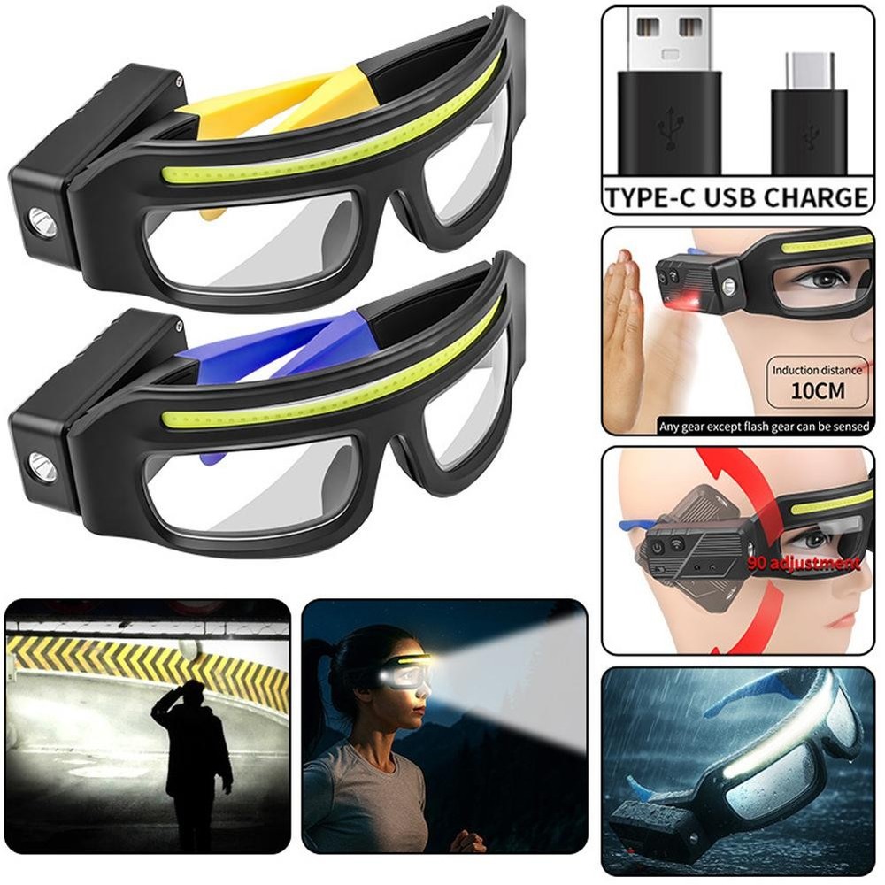 Motion Sensor LED Rechargeable Headlight Glasses 5 Modes for Running HikingWork