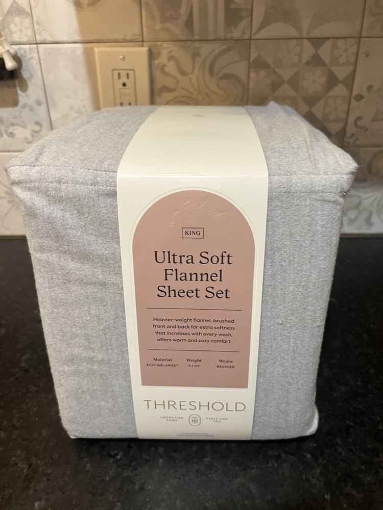Threshold ultra soft Flannel Sheet Set king Size Gray