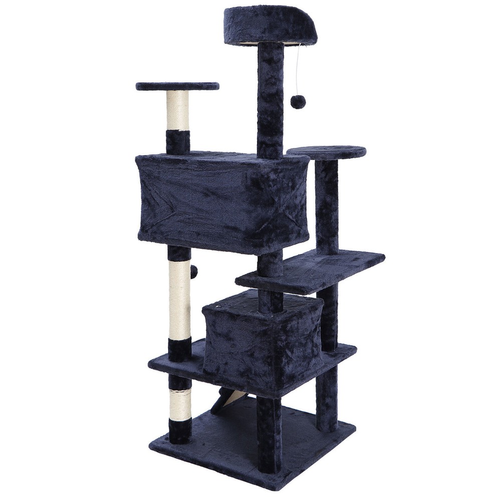 53" Sturdy Cat Tree Cando Tower Activity Kitty Multilevel with Padded Perch Blue