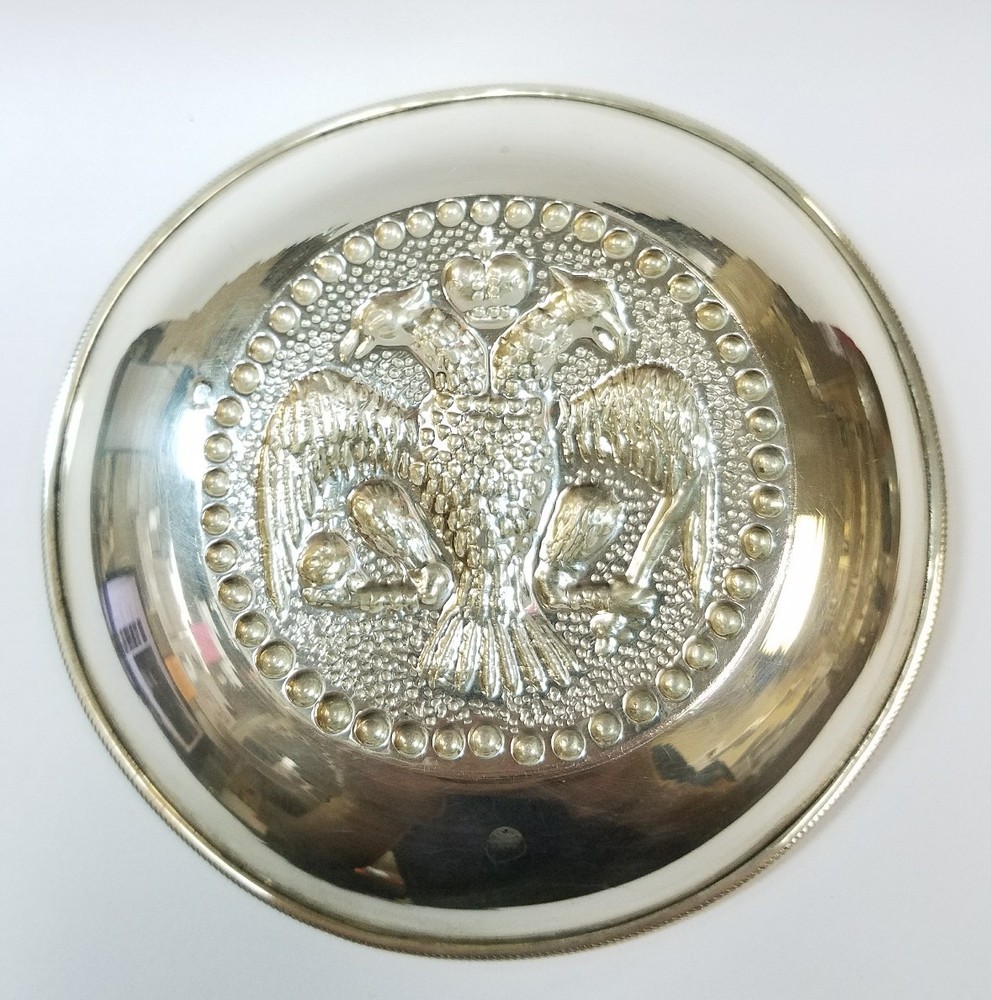 VINTAGE 830 SILVER CANDY DISH WITH TWO HEADED BIRD