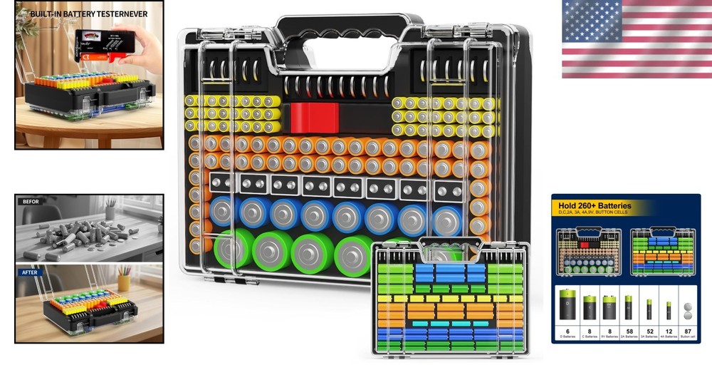 Versatile Battery Storage Organizer - Holds Multiple Sizes and Includes Tester