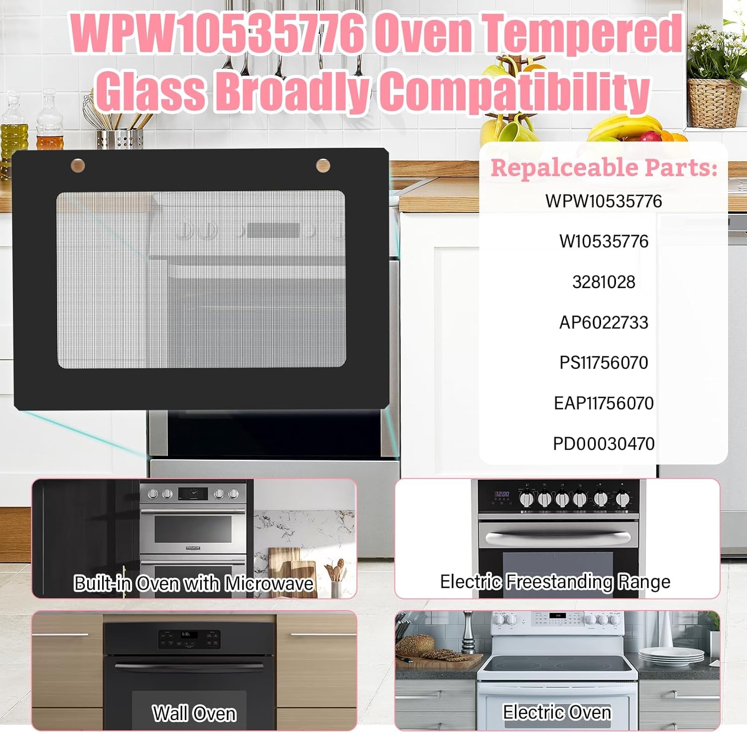 New WPW10535776 Range Oven Outer Door Glass Fit Whirlpool WPW10535776